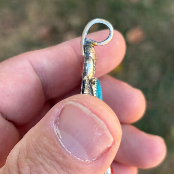 STERLING SILVER NATIVE AMERICAN TURQUOISE CORAL HUGE DOUBLE BEAR CLAW PENDANT - Picture 5 of 10